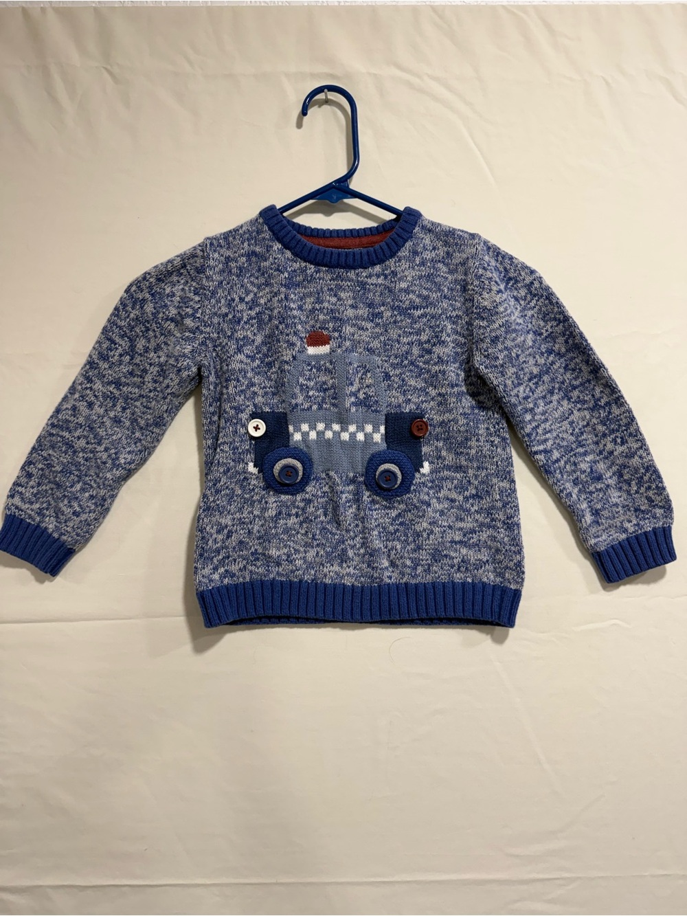 Vintage Y2K Kids Mechanic Crew Blue Truck Knit Sweater SNC ’04